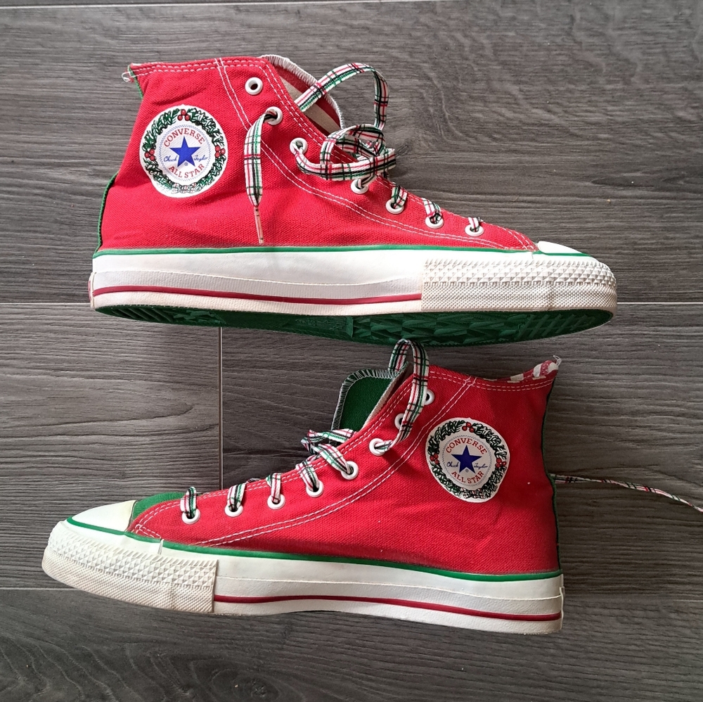 VTG Christmas Converse All Star Red Green HOLIDAY Sneakers Striped Canvas 9.5